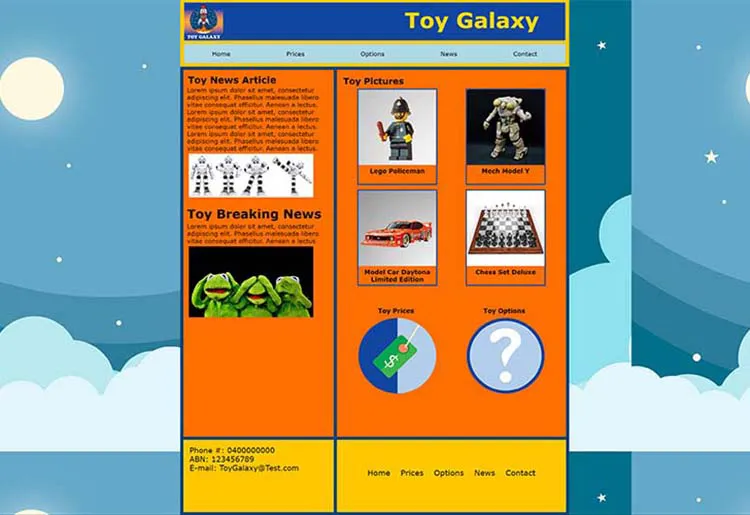 Toy galaxy Mock-up Site